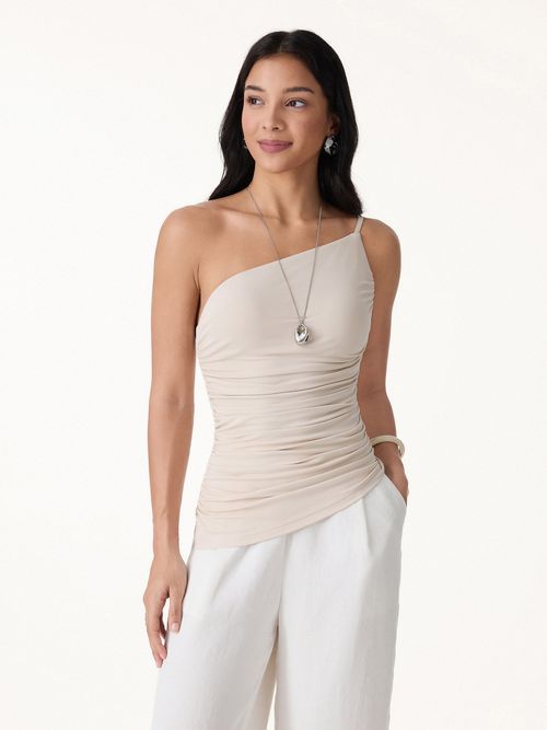 SkinKiss Ruched One Shoulder Asymmetrical Bra Top - Fog