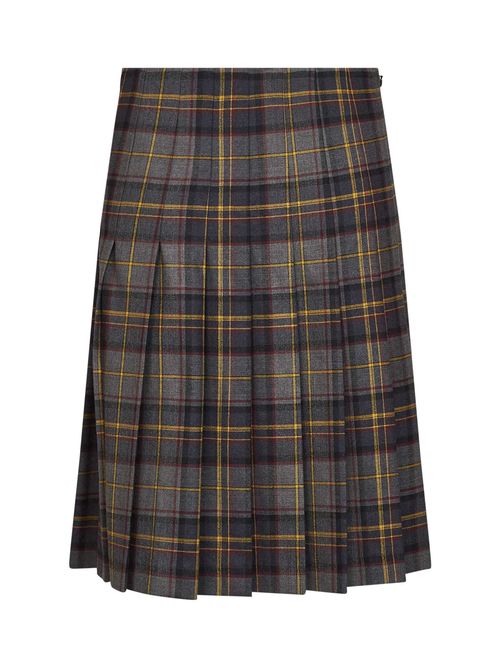 Pleated Wool Check Skirt — Gray