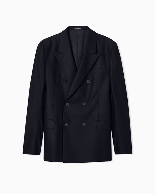 Icon double-breasted jacket in virgin-wool flannel