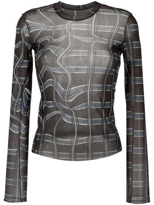 Abstract-print long-sleeve top - Brown
