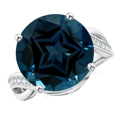 Angara 11.22 Carats GIA Certified Solitaire Round London Blue Topaz Infinity Ring in Platinum