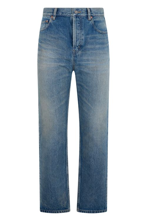 Cropped Straight-Cut Cotton Denim Jeans for Women