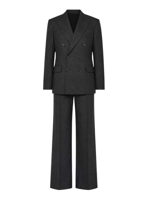 Double-Breasted Wool Pant Suit — Gray