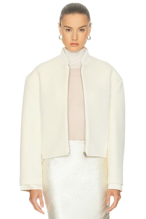 Jil Sander Velvet Zip Up Jacket in White