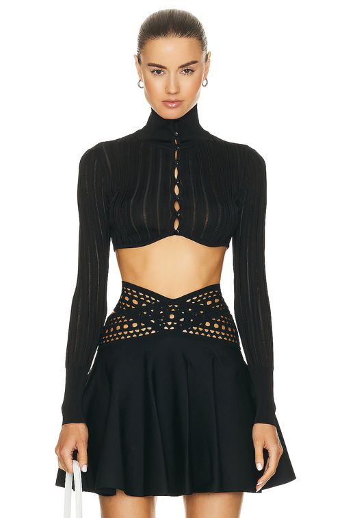 ALAÏA Crinoline Cardigan in Noir  - Black.  44 also in