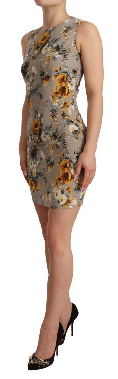 Silk Floral Sheath Dress — Gray