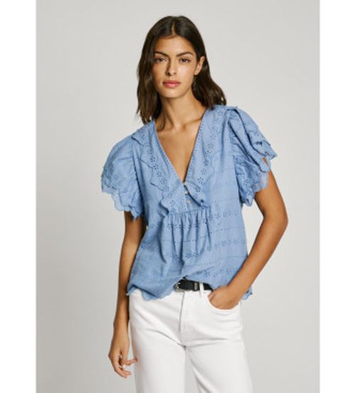 Pepe Jeans for woman. PL305023 Blouse Dame blue (XS), Casual, Cotton, Short sleeve