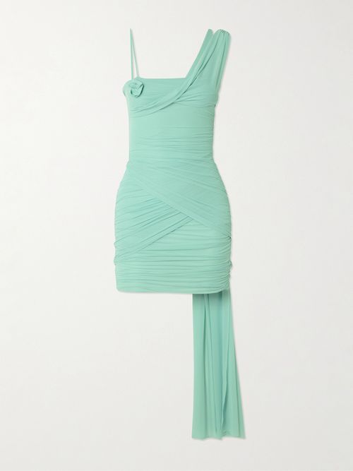 Hilvan Appliquéd Draped Ruched Stretch-jersey Mini Dress - Blue