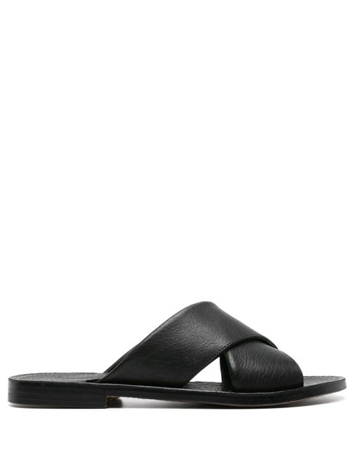 Crossover-strap leather slides - Black