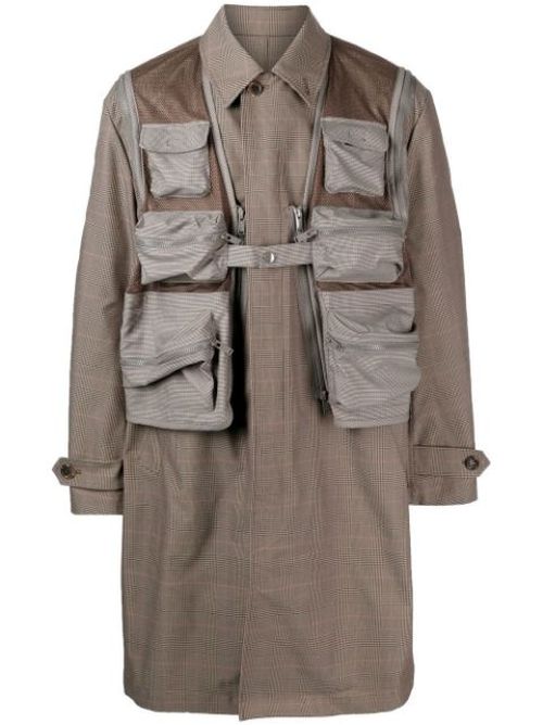 Check-pattern patch-pocket coat