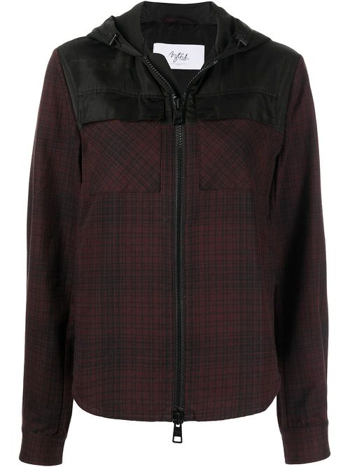 Check-print zipped hoodie - Purple