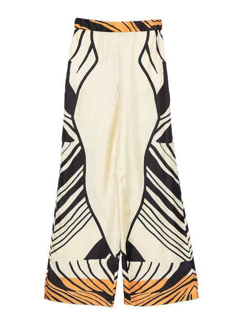 Abstract-Pattern Trousers In Ivory/Black Silk