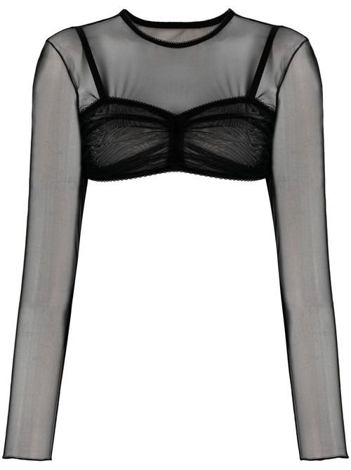 Semi-sheer construction cropped top - Black