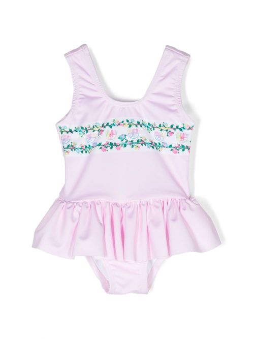 Eyelike-motif ruffled swimsuit - Pink