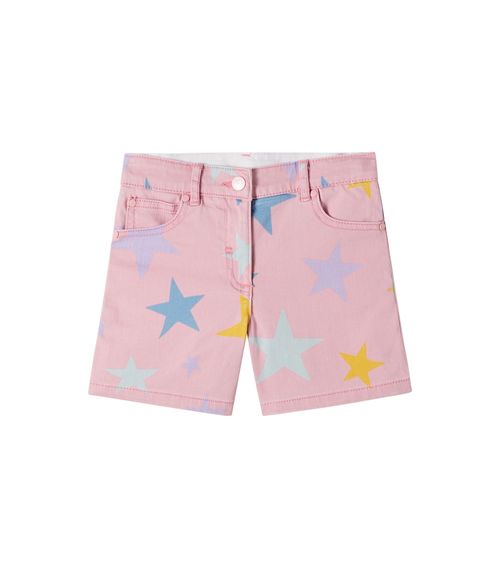 Printed denim shorts