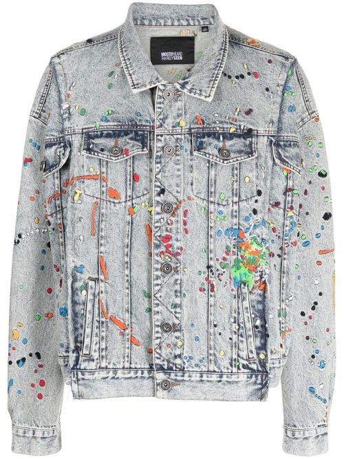 Paint-embroidered denim jacket - Blue