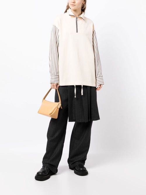Striped poplin layered shirt-sweatshirt - White