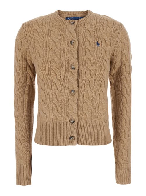 Cable Knit Wool & Cashmere Cardigan — Beige
