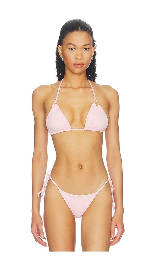 Frankies Bikinis X Paige Lorenze Ari Ribbed Bikini Top in Blush. - S also in XS, M