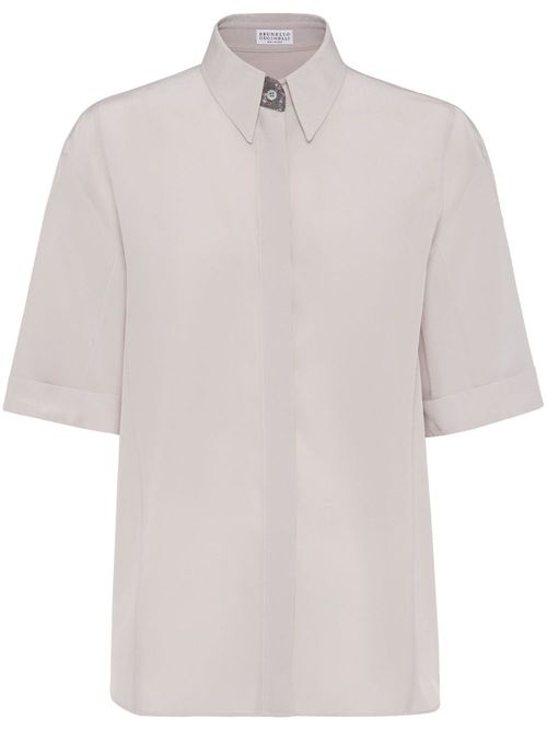 Monili bead-embellished silk shirt - Pink