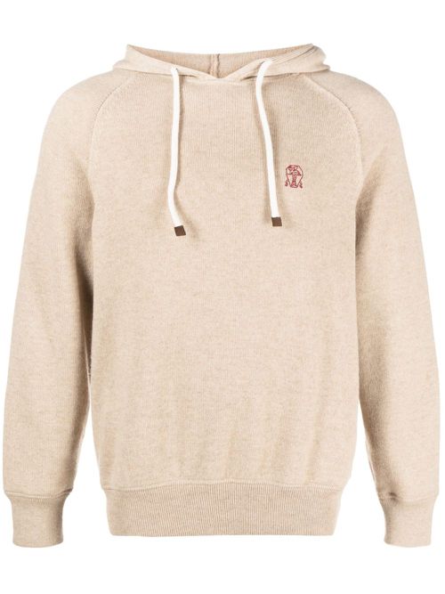 Logo-embroidered cashmere hoodie - Neutrals