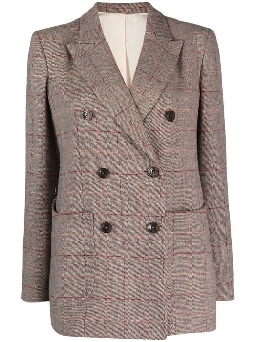 Grid-pattern double-breasted blazer - Grey