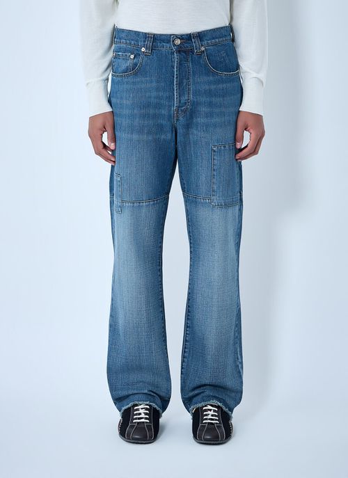 Patched Slub Wide-leg Jeans