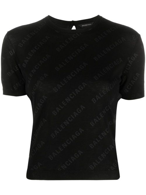 Logo-print cotton knitted top - Black