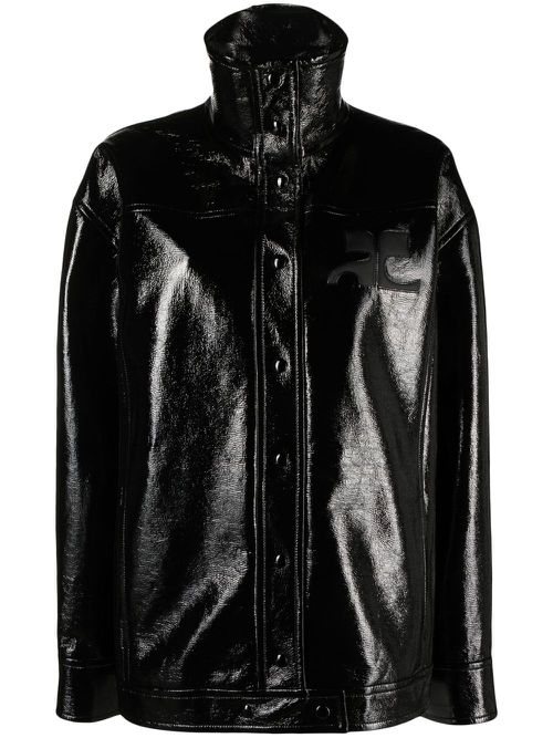 High-neck vinyl jacket - Black
