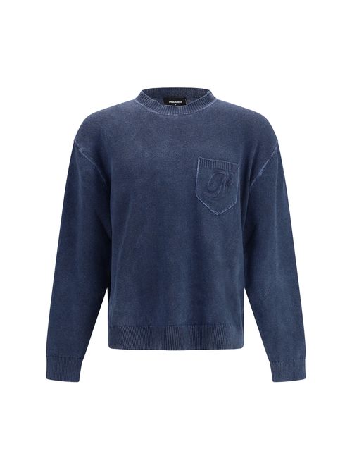 Cotton-Blend Crew Neck Sweater — Navy