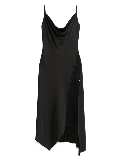 Spaghetti-straps satin dress - Black