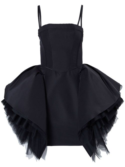 Ruffled-tulle silk dress - Black