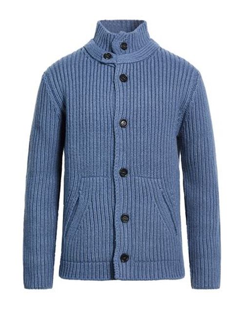 Man Cardigan Slate blue Size M Merino Wool, Polyamide