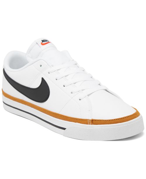 Men's Court Legacy Casual Sneakers from Finish Line - White, Desert Ochre, Black