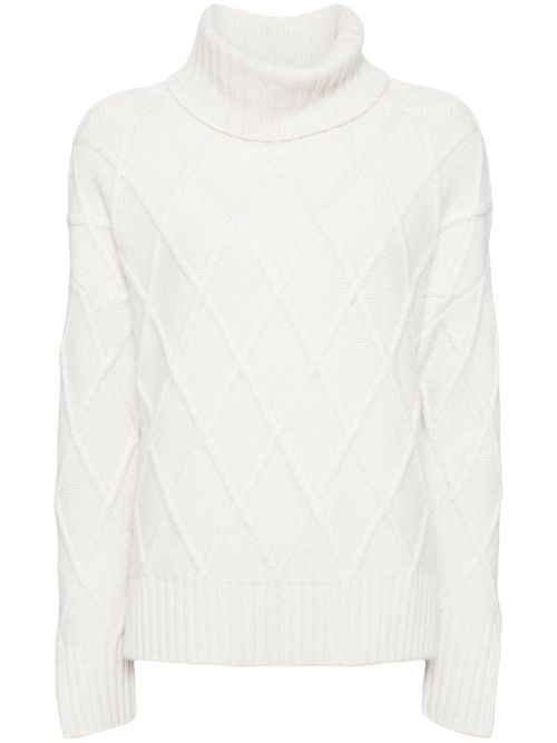 Diamond-pattern roll-neck jumper - White