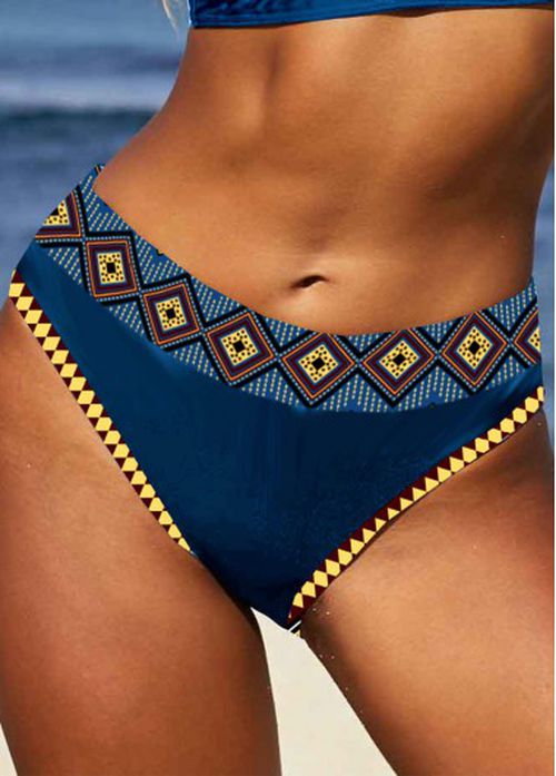 Modlily Mid Waisted Tribal Print Peacock Blue Bikini Botto