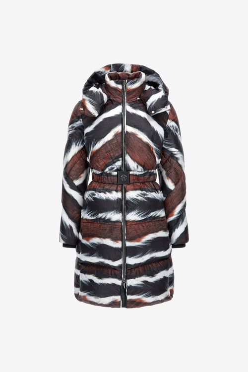 Animalier Print Puffer Jacket With Belt