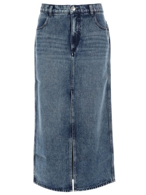 Blue Solid Midi Skirt