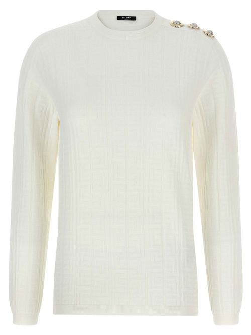 Stretch Knit Logo Sweater — cream
