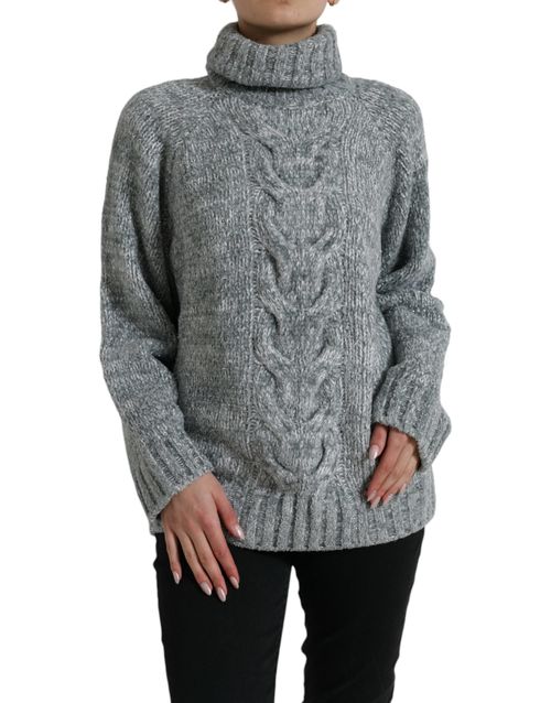 Cable-Knit Cashmere Sweater — Gray
