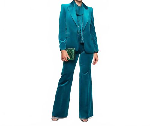 Velvet Wide Leg Trousers In Turquoise
