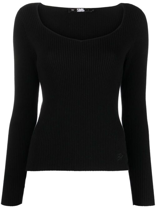 Long-sleeved ribbed-knit top - Black
