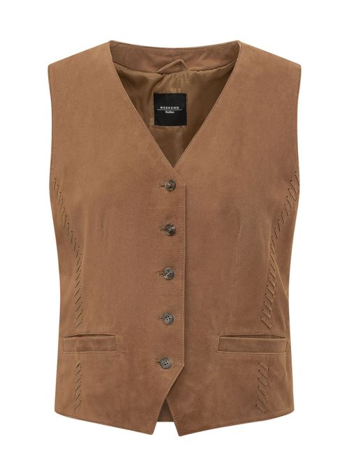 Brown Solid V Neck Jacket