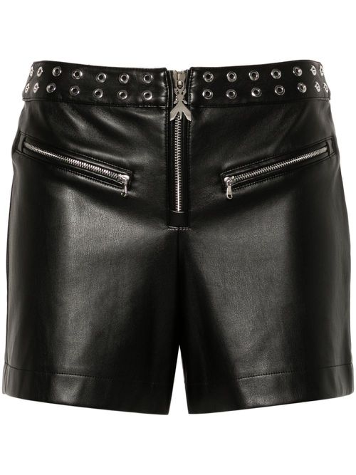Eyelet-detail faux-leather shorts - Black
