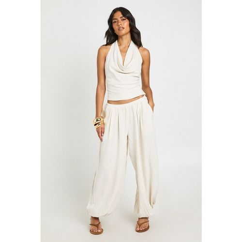 Boohoo Womens Linen Balloon Trousers - Beige