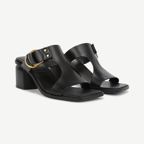 Shoes Roux Block Heel Slide Sandal Black Leather