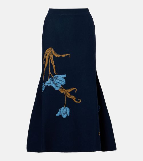 Floral jacquard midi skirt