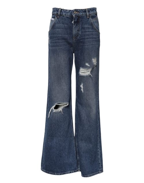 Distressed Wide-Leg Denim Jeans — Blue