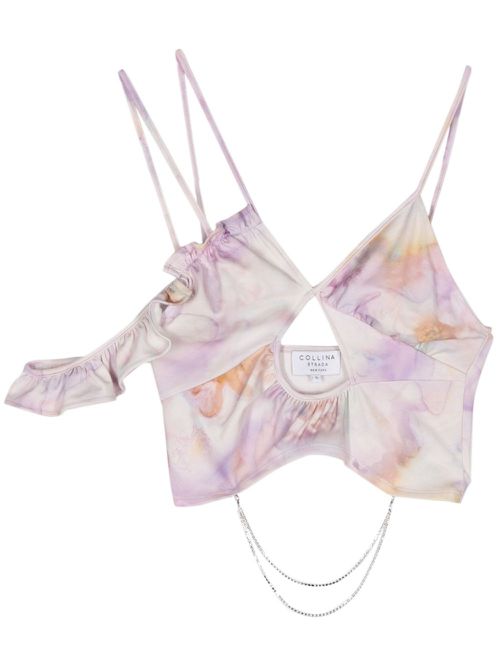Lily watercolour-print cropped top - Purple
