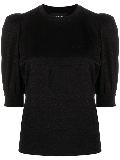 Half-sleeved lurex top - Black